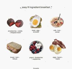 an image of breakfast foods that are labeled in english