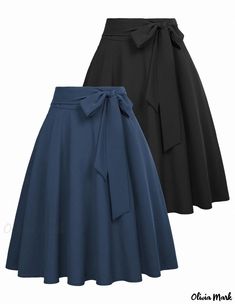 Olivia Mark - Womens High-Waisted Skater Skirt with Pockets, Flared Hem, Bow Detail, and Waist Cinching Zipper - Casual Leisure Skirt Skirt With Pockets, Short Jacket, Skirts With Pockets, Cinched Waist, Types Of Skirts, Terry Cloth, Bow Detail, Olivia Mark, A Line Skirt