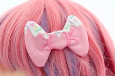 "I LOVE my frosted hair bows for girls. They are so cute to wear and make a whimsical addition to any outfit. Use these accessories for an instant update on just about any hair style! ♥ Set Of 2 Clips ♥ Measures approx. 3.5\" across x 1.5\" high ♥ Designed by & exclusive to Kawaii Hair Candy ♥ Made in the USA ♥ Intended for use by adults only We hope you wear these with every piece of clothing you own!" Kawaii Party Hair Accessories Headband, Cute White Hair Accessories For Party, Cute White Party Hair Accessories, Pink Cat Ears Hair Accessories With Matching Headband, Pink Cat Ears Hair Accessories, Cute Pink Hair Accessories For Party, Playful Bow Headband Hair Accessory, Cute Pink Party Hair Accessories, Whimsical Pink Hair Accessories