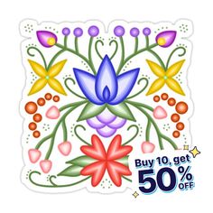 a sticker with flowers and leaves on it