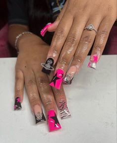 Dark Pink Nails, Baddie Nails, Exotic Nails, Coffin Shape Nails, Unique Acrylic Nails, Short Acrylic Nails Designs, Pink Acrylic Nails