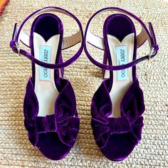 Jimmy Choo "Heloise" Velvet Platform Sandals 4.75 In / 120 Mm Block Heel - 3.75 In / 95 Mm Platform Heel + 1.00 In / 25 Mm Platform Open Toe Crisscross Vamp Adjustable Ankle Strap Leather Outsole Lining: Leather Made In Italy Iris Purple, Purple Heels, Fashion Guide, Platform Heel, Purple Velvet, Plum Purple, Jimmy Choo Shoes, Platform Pumps, Platform Heels