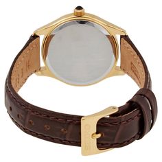 This stylish Seiko quartz watch is the perfect accessory for any Instagram occasion. A gold-toned case pairs beautifully with its premium brown leather strap, and the pristine white dial with Roman numeral markers provides effortless elegance. Water resistant and scratch resistant sapphire crystal ensure it holds up to your active lifestyle. At under 30mm, its petite yet polished look will complement any outfit in your feed. Quality craftsmanship and Swiss quartz precision make it a watch to be Formal Gold Leather Watch Band, Brown Quartz Business Watches, Classic Brown Watch Accessories With Rectangular Dial, Classic Brown Watch Accessories With Diamond Hour Markers, Brown Leather Watch With Analog Display, Formal Brown Watch With Leather Strap, Gold Watches With Leather Strap For Business, Classic Brown Watch With Diamond Hour Markers, Brown Leather Strap Watches For Business