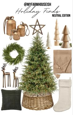 a christmas tree, stockings and other items are featured in this holiday wish list for the home