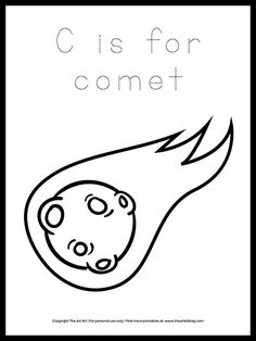 the letter c is for comet coloring page with an image of a cartoon face on fire