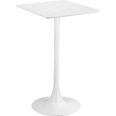 a white square table with a pedestal base on an isolated white background, viewed from the front