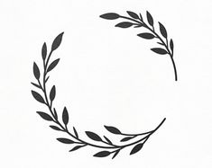 a black and white drawing of a circle with leaves