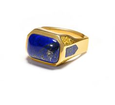 Lapis Gold Nugget Bold Men's Ring Luxury Lapis Lazuli Rings, Yellow Gold Lapis Lazuli Ring With Polished Finish, Bear Face Drawing, Montblanc Pen, Bear Face, Gold Nugget, Costume Jewelry Earrings, Belt Purse, Ring Sale