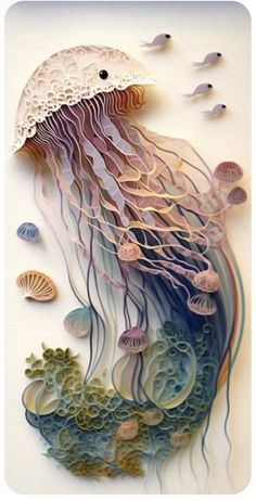 paper cut art with jellyfish and sea shells