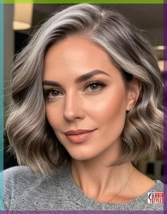 Teens Gracefully Gray Hair, Blond Highlights On Greying Hair, Dark Hair With Natural Gray, Gray Hair Tan Skin, Dark Blonde To Grey Transition, Brown Hair With Gray Blending, Grey Highlighted Hair, Grey With Brown Hair