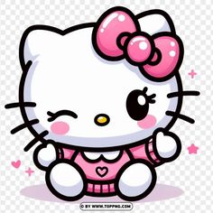 an image of hello kitty with pink bow on her head, transparent background png