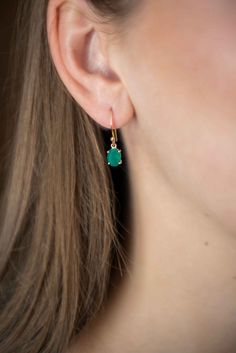 Our Green Onyx Dangle Gold Earrings in 14k gold vermeil are just the right size to be noticed and small enough to wear all day comfortably. Sold as a pair, comes with silicone ear backs to keep them secure all day long. These cute gemstone earrings make excellent Christmas gift for girlfriend, sister or women in your life. DETAILS Dimension - Green Onyx stone - 8mm x 6mm, total length - 22mm Materials - 14k gold thick gold vermeil over 925 sterling silver (nickel free, hypoallergenic), genuine g Classic Everyday Earrings For May Birthstone, Minimalist Yellow Gold Earrings For May Birthstone, 14k Gold French Hook Earrings For Everyday, Everyday 14k Gold Earrings With Lever Back, Everyday Oval Earrings With Lever Back, Minimalist May Birthstone Earrings, Minimalist Yellow Gold May Birthstone Earrings, Minimalist 14k Gold May Birthstone Earrings, Everyday Green 14k Gold Earrings