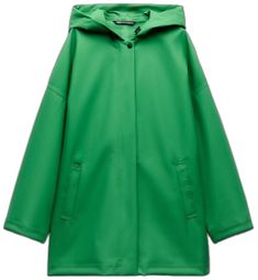 Green Outerwear For Rainy Fall Weather, Green Hooded Outerwear For Work, Green Winter Raincoat For Work, Green Winter Raincoat For Workwear, Green Raincoat For Winter Workwear, Green Spring Raincoat For Work, Green Spring Workwear Raincoat, Spring Workwear Green Raincoat, Zara Green Fall Outerwear