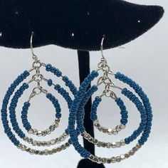 Questions? Leave A Comment Below! Cheap Blue Beaded Earrings With Ear Wire, Beaded Dangle Earrings, Earrings Color, Beaded Dangles, Leave A Comment, Blue And Silver, Seed Beads, Dangle Earrings, Color Blue