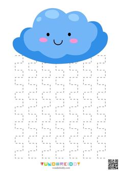 a blue cloud with a smile on it's face is in the middle of a grid