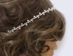 The hand-beaded rose gold bridal headband featuring glass pearls and rhinestone chain for a simple yet subtle lookMeasurement*The pearl and rhinestone hairpiece is 18" long + plenty of ribbon to tie Pearl Wedding Headband, Bridal Headband Pearl, Rhinestone Hairpiece, Gold Bridal Headband, Crystal Headband Wedding, Bridal Hair Chain, Pearl Headband Wedding, Headband Pearl, Elegant Headband