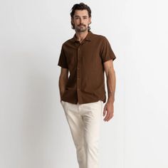 A year round staple spun from a breathable linen cotton blend fabrication, the Classic Linen Short Sleeve Shirt is a soft-touch standard fit featuring a straight hem and a slightly wider fit, making it great for wearing open or buttoned down. This style is a wardrobe staple, made for laid back days. Casual Flax Button-up Shirt, Relaxed Fit Linen Short Sleeve Shirt For Everyday, Brown Summer Shirt For Everyday, Brown Cotton Relaxed Fit Short Sleeve Shirt, Brown Cotton Short Sleeve Shirt With Relaxed Fit, Brown Relaxed Fit Cotton Short Sleeve Shirt, Classic Linen Short Sleeve Shirt For Everyday, Casual Linen Shirt For Business Casual, Casual Linen Short Sleeve Shirt For Gatherings