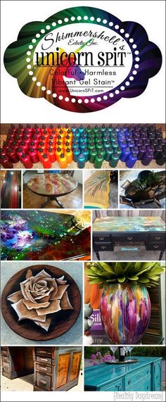 a collage of photos with different colors and designs on them, including an image of a flower