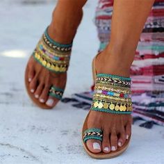 Category:Sandals; Embellishment:Sequin; Season:Summer; Heel Type:Flat Heel; Gender:Women's; Toe Shape:Open Toe; Style:Casual; Heel Height(inch):<1; Occasion:Beach,Daily; Closure Type:Loafer; Shipping Weight:0.254; 2022 Trends:Boho Bohemia Beach,Outdoor Slippers,Flat Sandals; Foot Length:; Size chart date source:Provided by Supplier. Streetwear Fashion Shoes, Sequin Flats, Bohemian Sandals, Boho Mode, Orthopedic Sandals, Summer Sandals Flat, Toe Ring Sandals, Denim Sandals, Stil Boho