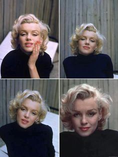 four photos of marilyn monroe with different facial expressions