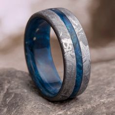 Unique Blue Men's Wedding Band With Meteorite Mineral Wedding Rings, Blue And Gold Wedding Bands For Men, Mens Wedding Bands Sapphire, Men’s Sapphire Wedding Band, Wedding Rings Matching His And Hers, Blue Wedding Rings Men, Men’s Sapphire Ring, Gay Wedding Rings For Men, Guy Engagement Rings