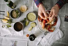 Newspaper Crab with Three Sauces Recipe | Sitka Salmon Shares Seafood Videos, Black Cod, Best Seafood Recipes, Sustainable Seafood, Easy Seafood, Seafood Market, Herb Sauce, Easy Seafood Recipes, Cooking Seafood