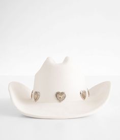 "Illuma Heart Concho Cowboy Hat - Cream , Women's Cream Structured faux suede hat Interior cinch tie band 4" brim One size fits most. 100% Polyester. Do not bleach. Do not tumble dry. Do not dry clean. Apparel & Accessories > Clothing Accessories > Ha" Cow Boy Hats, Cowboy Hat Aesthetic, White Cowgirl Hat, Cowboy Hats Women, Hat Cream, Suede Hat, Nashville Outfits, Cowgirl Hat, Baby Cowboy