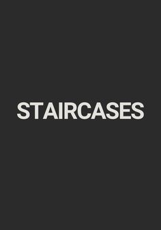 the words staircases are white and black on a dark background, with an image of a