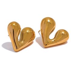 Add a touch of whimsy to your outfit with these Wide Heart Stud Earrings. With a playful design and trendy wide shape, these earrings will catch everyone's eye. Perfect for expressing your love or just adding a unique twist to your style. SPECIFICATIONS Material: Metal Metals Type: STAINLESS STEEL Back Finding: Push-back Earring Type: Stud Earrings Electroplate: PVD Real Gold Plated Y2k Necklace, Hoop Charms, Chic Earrings, Waterproof Jewelry, Chic Jewelry, Heart Studs, Heart Earrings Studs, Stainless Steel Earrings, Gold Earrings Studs