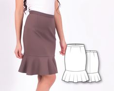 a women's skirt with ruffles on the bottom and side, in front of a white background