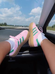 #adidas #gazelles #pinkandgreenaesthetic #trendy #cute #popular #funshoes Pink And Green Gazelles Outfit, Pink And Green Adidas Gazelle Outfit, Green And Pink Shoes, Adidas Gazelle Pink, Adidas Gazelle Outfit, Pink Gazelles, Adidas Gazelles, Popular Sandals