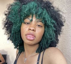 Green Curly Hair Black Women, Colored 4c Natural Hair, Split Dye Hair Curly, Olive Green Hair Color, 4c Dyed Hair, Dyed Afro Hair 4c, Dyed 4c Hair, Green Curly Hair, Hairstyles Color Ideas