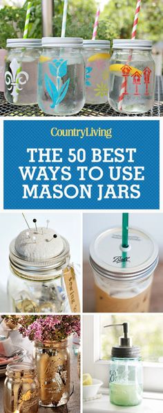 mason jars with the words country living on them and pictures of mason jars in different colors