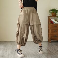 #2936 Summer Black Khaki Cargo Pants Women Multi-pockets Loose Streetwear Wide Leg Pants High Waist Lantern Pants, Look Jean, Khaki Cargo Pants, Fashion Design Patterns, Pants Summer, Stylish Dress Book, Summer Black, Modest Fashion Outfits