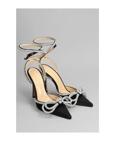 Mach & Mach Pumps In Black Satin | italist Luxury Heels With Satin Bow And Pointed Toe, Party Heels With Ankle Strap And Satin Bow, Party Heels With Satin Bow And Ankle Strap, Glamorous Pointed Toe Heels With Bow, Party Heels With Satin Bow, Luxury High Heels With Satin Bow, Evening Heels With Satin Bow, Black Satin High Heels, Glamorous Embellished Satin Heels