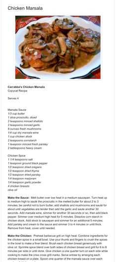 the recipe for chicken marinata is shown in this page, with an image of mushrooms on