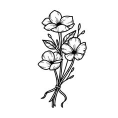 some flowers are drawn in black and white