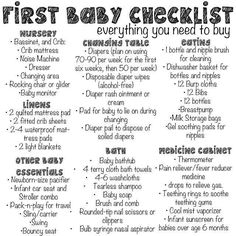 the first baby checklist is shown in black and white, with instructions for how to use