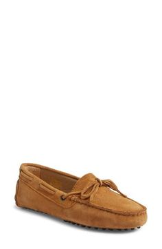 A moc toe and a nubby rubber sole bring classic detailing to a handsome driving shoe crafted from soft suede. Leather upper, lining and sole Made in Italy Driving Shoes Women, Loafers Trend, Ann Mashburn, Car Shoe, Fashion Week Trends, Moccasins Style, Shoe Crafts, Blue Suede Shoes, Suede Moccasins