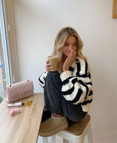 fall, fall inspo, fall outfit, fall outfit inspo, outfit, outfit inspo, school outfit, uggs, cute, cute outfit, aesthetic, aesthetic outfit, pretty, winter, winter inspo, winter outfit, winter outfit inspo, brandy melville, aesthetic fall, aesthetic fall, #fall #inspo #fallinspo #winterinspo #outfit #outfitinspo #aesthetic #birkenstocks #brandymelville Vanilla Fall Outfits, Plus Size Fall Mom Outfits, Nyc Brunch Outfit Summer, Winter Outfit Inspo Casual, Trendy Oversized Striped Cardigan, Winter Coffee Shop Outfit, Europe Aesthetic Outfit Winter, Trendy Striped Chunky Knit Sweater, Dresscode School Outfits