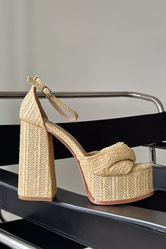 Azalea Wang Clary Beige Platform Sandals Shoes For Vacation, Sorority Rush Week, Raffia Shoes, Rush Week, Sorority Rush, American Threads, Azalea Wang, Bogo Sale, Sandal Heels