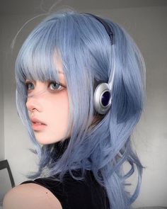 Kawaii Hair Color Ideas, Cornflower Blue Hair, Light Blue Dyed Hair, Blonde With Blue Tips, Light Blue And Black Hair, Half Black Half Blue Hair, Black Tips Hair, Hairstyles Blue Hair, Hair Colors Blue