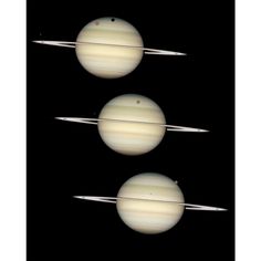 three saturns are shown in the dark sky, with one being smaller than the other