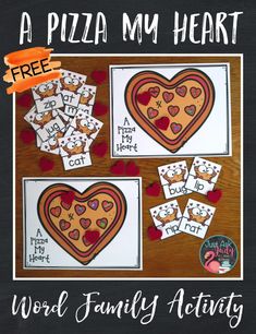 a pizza heart word family activity for valentine's day with free printables