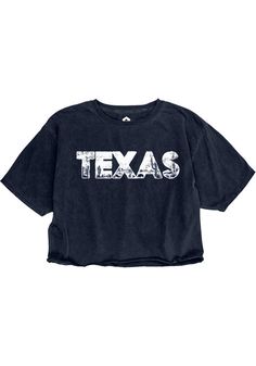 Let everyone know who you root for in this Texas Navy Blue Landscape Infill Short Sleeve T-Shirt! This Texas Local Stuff Shop Short Sleeve Tee features a screen print graphic. Short sleeve, Cropped length, Shorter hem with raw edge, Garment dyed, Screen print graphic, 100% COTTON RING SPUN, 1 Grunge Tops With Letter Print For Fan Merchandise, Grunge Letter Print Tops Fan Merchandise, Basic Tops With Text Print For Fan Merchandise, Basic Tops With Text Print For Fans, Basic Fan Merchandise Tops With Screen Print, Basic Screen Print Tops For Fan Merchandise, Basic Screen Print Fan Merchandise Tops, Blue Cotton Grunge Top, Fan Merchandise Tops With Text Print And Relaxed Fit