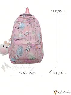 Bird in Bag - Womens Rabbit Pattern Backpack for School and Books Trendy Backpack For End Of School Year, Rectangular Backpack For Back To School, Rectangular Backpack For End Of School Year Study, Rectangular Backpack For Study End Of School Year, Rectangular Backpack For Study And End Of School Year, Satchel Backpack For Back To School, Back To School Satchel Backpack For Study, Backpack For School, Cartoon Bag