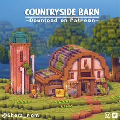 Hey there! Check out this cool cottagecore Barn with a cute style that can house all your animals. It even has a bedroom and a craft room on the second floor. There's also a small stable on the side! If you like this kind of building, you can download it from my Patreon page. Thank you for your support! Minecraft Wall Designs, Small Stable, Anime Locations, Minecraft W, Minecraft Building Guide, Ideas Para Minecraft, Minecraft Wall, Minecraft Idea, Bedroom Upstairs