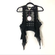 Nwt Umgee U.S.A Black Lace, Embroidered, Ruffle, Vest Size S/M. Bohemian Black Tops With Ruffles, Ruffle Vest, Black Lace, A Black, Jackets & Coats, Jackets For Women, Lace, Fast Delivery, Customer Support