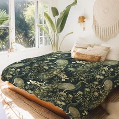 A custom printed duvet cover, with a beautiful peacocks pattern.  PROPERTIES: - Hidden zipper closure.  - Insert not included. - Includes interior ties in each corner. - Single sided print, the duvet cover is white inside.  - Printed using non-toxic inks. SIZE OPTIONS:     - Twin: 68" x 88" (173cm x 223.5cm),     - Twin XL: 68" x 92" (173cm x 234cm),     - Queen: 88" x 88" (223.5cm x 223.5cm),      - King: 104" x 88" (264cm x 223.5cm) MATERIAL PROPERTIES: The cover is made from microfiber fabric Olive Green Duvet Cover, Navy Blue And Green Bedroom, Teal Green Bedroom, Peacock Bedding, Green Bedrooms, Dark Teal Green, Navy Blue Art, Bedroom Duvet, Room Revamp