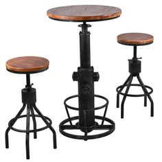 three stools and a table with wooden top